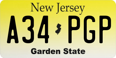NJ license plate A34PGP