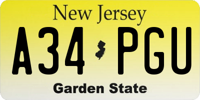 NJ license plate A34PGU