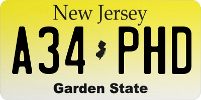 NJ license plate A34PHD