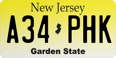 NJ license plate A34PHK