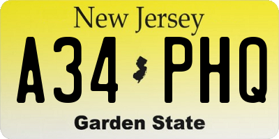 NJ license plate A34PHQ