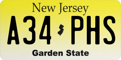 NJ license plate A34PHS