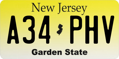 NJ license plate A34PHV