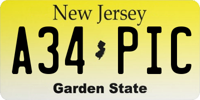 NJ license plate A34PIC