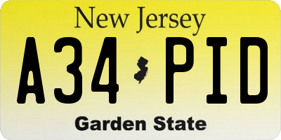 NJ license plate A34PID