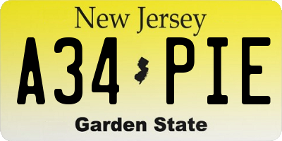 NJ license plate A34PIE
