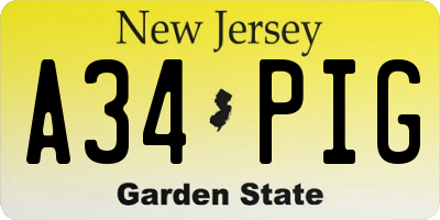 NJ license plate A34PIG