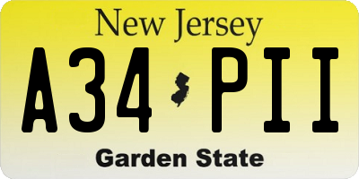 NJ license plate A34PII