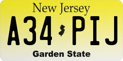 NJ license plate A34PIJ