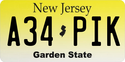 NJ license plate A34PIK