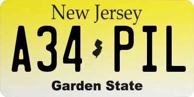 NJ license plate A34PIL