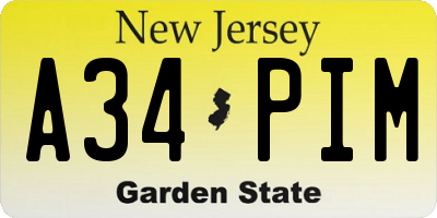 NJ license plate A34PIM