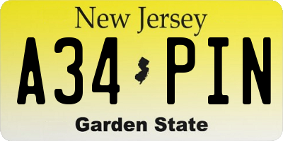 NJ license plate A34PIN
