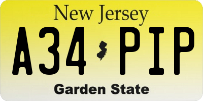 NJ license plate A34PIP