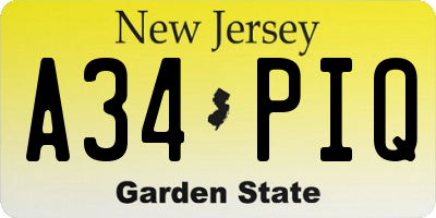 NJ license plate A34PIQ