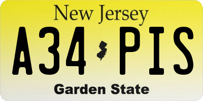 NJ license plate A34PIS