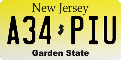 NJ license plate A34PIU