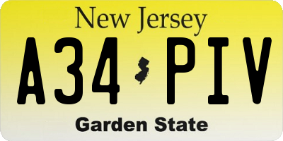 NJ license plate A34PIV