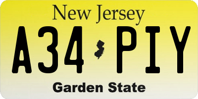NJ license plate A34PIY