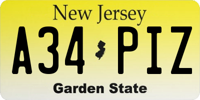 NJ license plate A34PIZ
