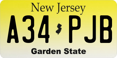 NJ license plate A34PJB
