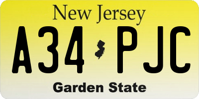 NJ license plate A34PJC