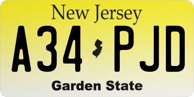 NJ license plate A34PJD