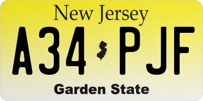 NJ license plate A34PJF