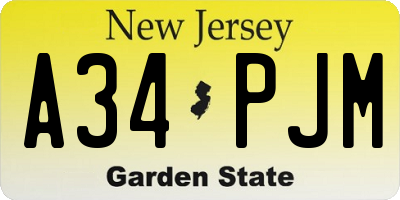 NJ license plate A34PJM