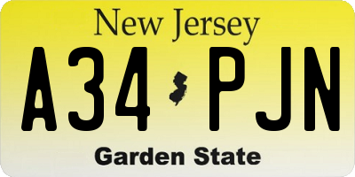 NJ license plate A34PJN