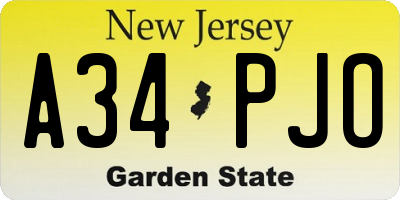 NJ license plate A34PJO