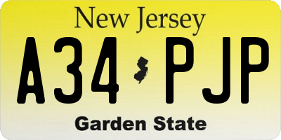 NJ license plate A34PJP
