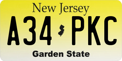 NJ license plate A34PKC