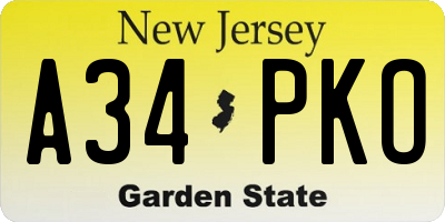 NJ license plate A34PKO