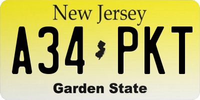 NJ license plate A34PKT