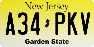 NJ license plate A34PKV