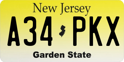 NJ license plate A34PKX