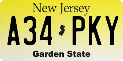 NJ license plate A34PKY