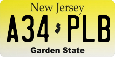 NJ license plate A34PLB