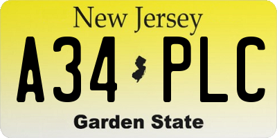 NJ license plate A34PLC