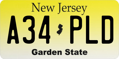 NJ license plate A34PLD