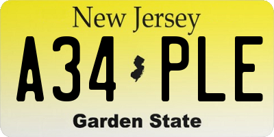 NJ license plate A34PLE