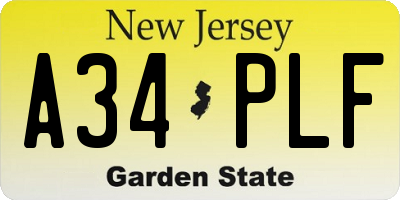 NJ license plate A34PLF