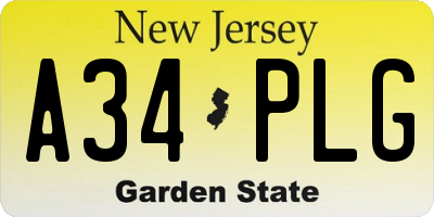 NJ license plate A34PLG