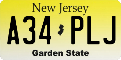 NJ license plate A34PLJ