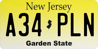 NJ license plate A34PLN