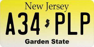 NJ license plate A34PLP