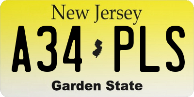 NJ license plate A34PLS