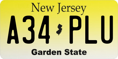 NJ license plate A34PLU