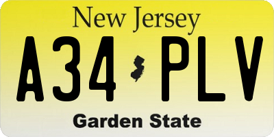 NJ license plate A34PLV